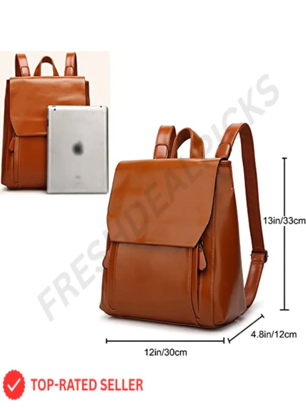 Vegan Oil Wax Leather Backpack for Women - Water Resistant, 2 Compartments,